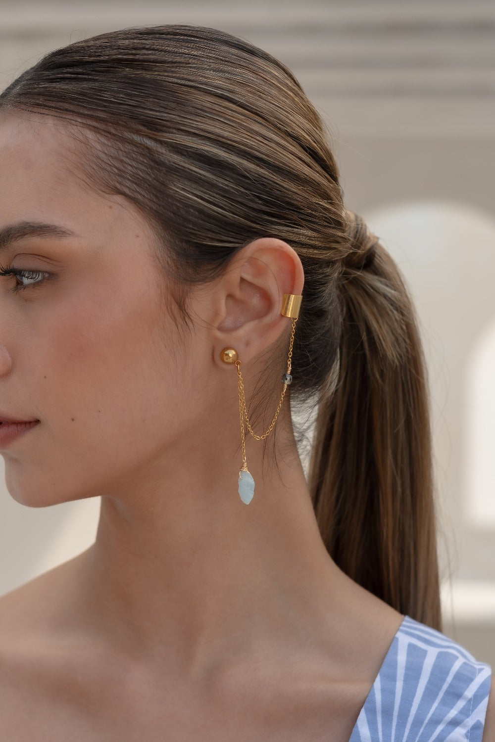 Aquamarine Solitario Ear Cuff